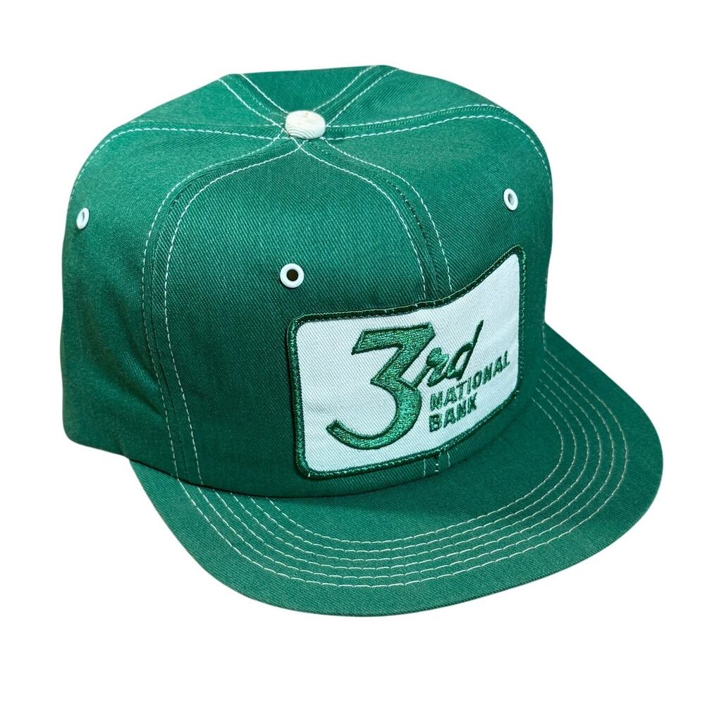 Vintage K-Brand 3rd National Bank Snapback Hat Green Patch Trucker Style Cap